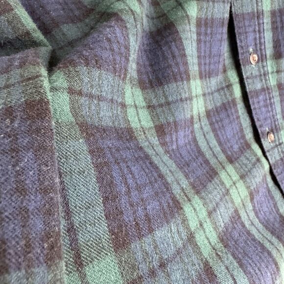 LL Bean Flannel Shirt Mens‎ XLT Green Blue Plaid Button Up Cozy Warm Outdoor - Picture 12 of 13